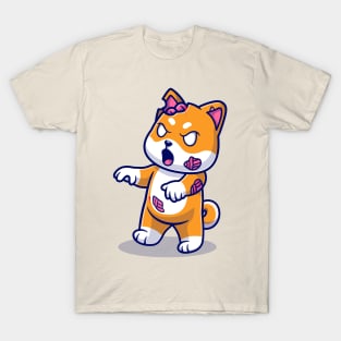 Cute Shiba Inu Dog Zombie Cartoon T-Shirt